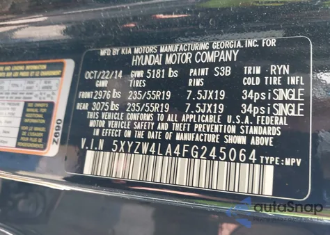 2015 Hyundai Santa Fe Sport 2.0L Turbo from USA, damaged, VIN 5XYZW4LA4FG245064